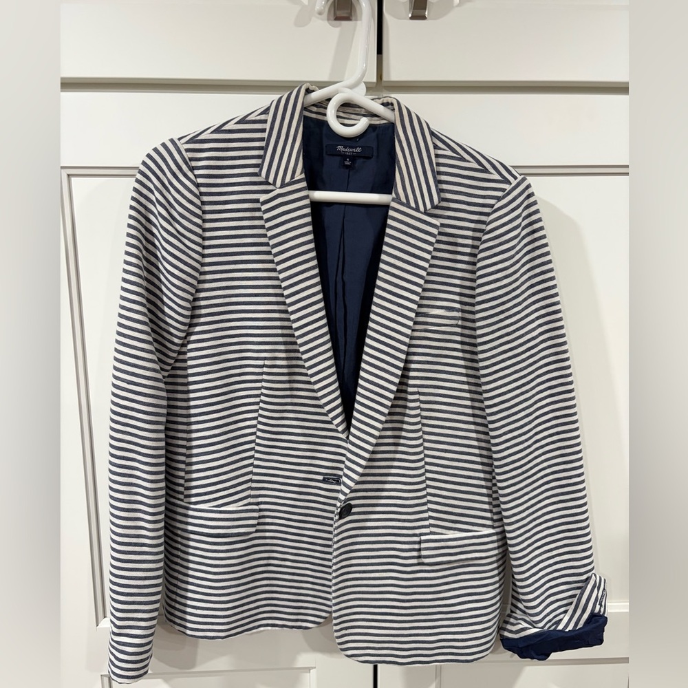 Madewell Navy and White Striped Blazer